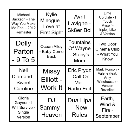 The Prince Music Bingo - #1 Bingo Card