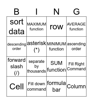 Excel Vocabulary Bingo Card