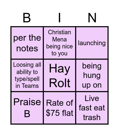 Night Owls Bingo Card