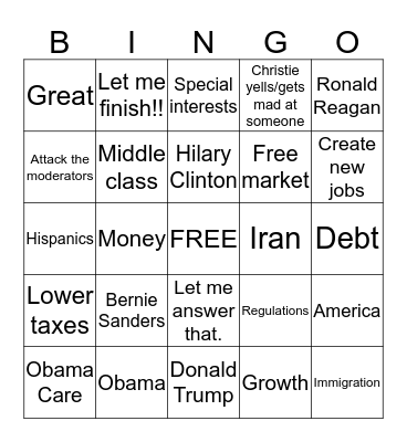 GOP Debate 2015 by Amanda VP Bingo Card