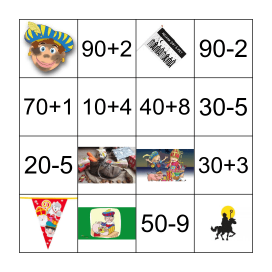 reken sinterklaas bingo (tientallen + en -) Bingo Card