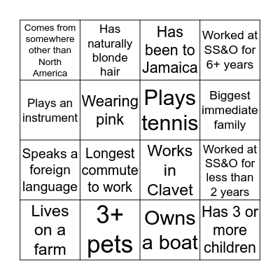 Getting to Know SS&O Bingo Card