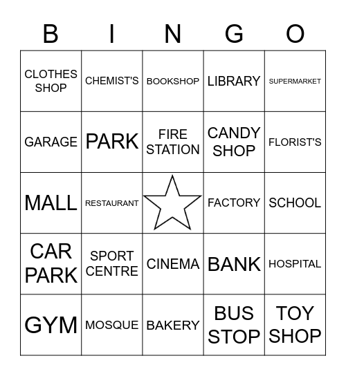 FUN AROUND TOWN Bingo Card