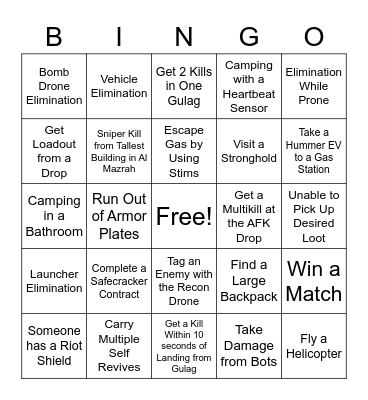 Warzone 2.0 Bingo Card