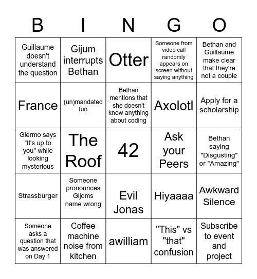 -Unmandated Fun Bingo- Bingo Card