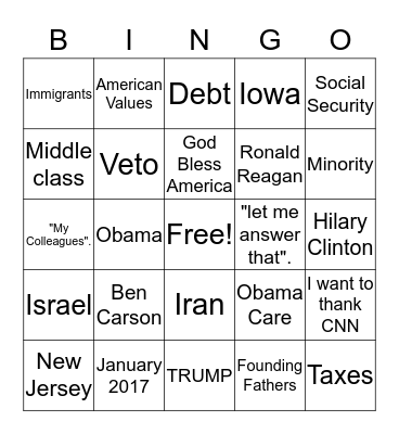 GOP Debate 2015 by Kelsey Whalen Bingo Card
