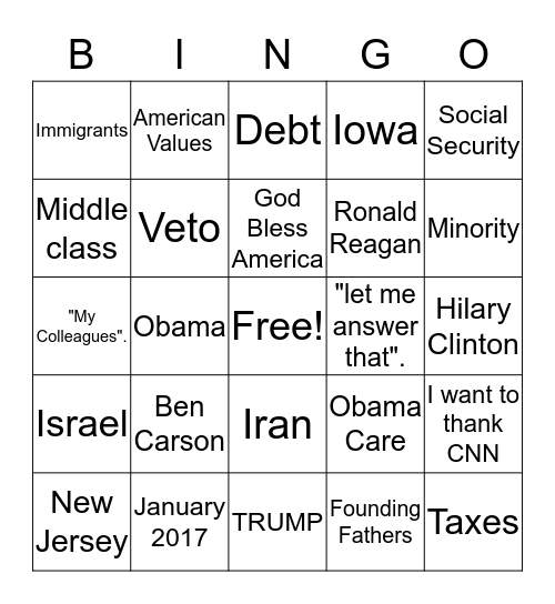 GOP Debate 2015 by Kelsey Whalen Bingo Card