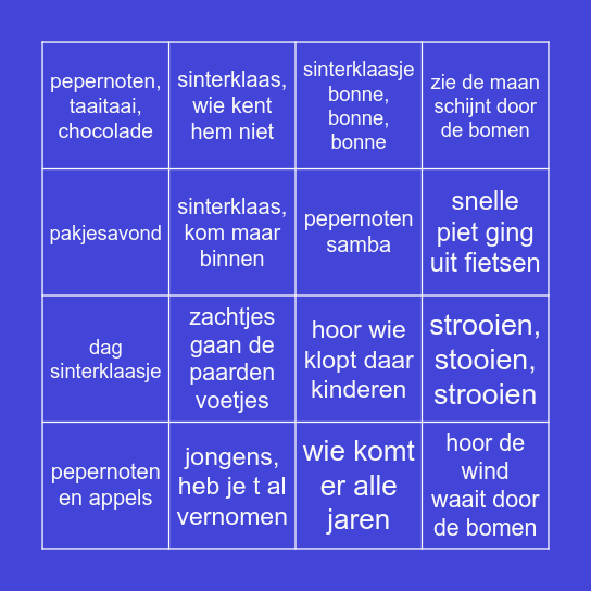 Aeres Sinterklaasbingo Card