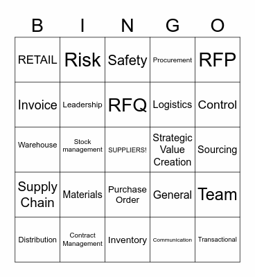 Supply Chain Bingo Card