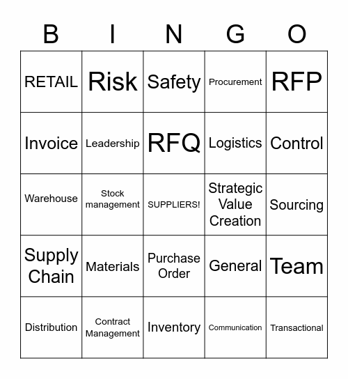 Supply Chain Bingo Card