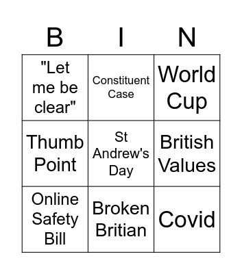 PMQs 30 November Bingo Card