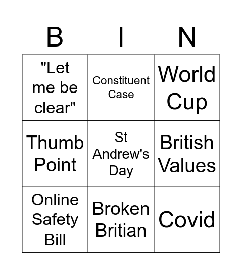 PMQs 30 November Bingo Card