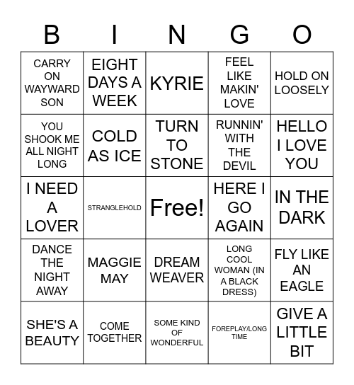 CLASSIC ROCK Bingo Card