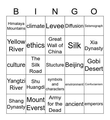 Ancient China 2 Bingo Card