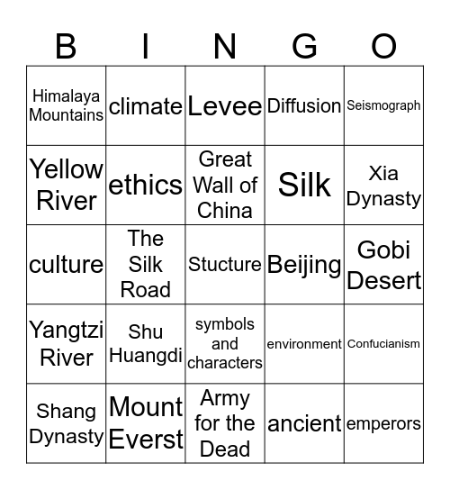 Ancient China 2 Bingo Card