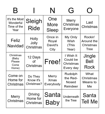 Christmas Song Bingo! Bingo Card