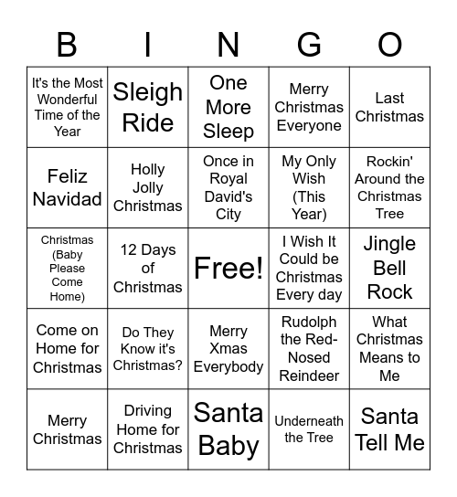 Christmas Song Bingo! Bingo Card