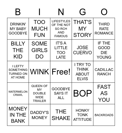 COUNTRY HITS Bingo Card