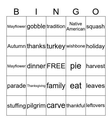 Thanksgiving Bingo Card