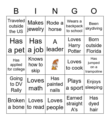 Getting to Gnome You Bingo Card