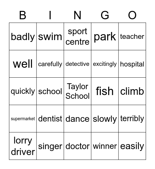 Let's Go! Bingo Card