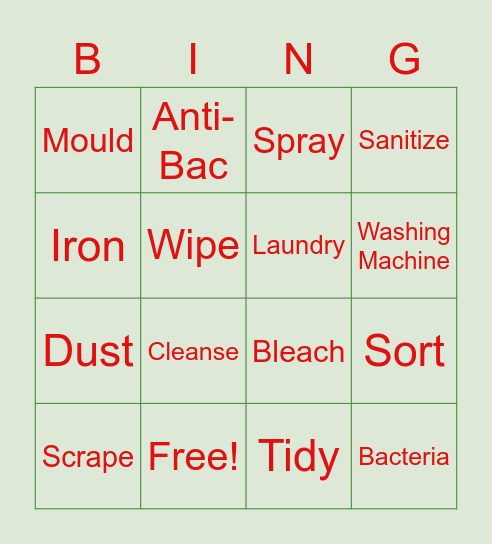Cleaning Bingo - PFA Bingo Card