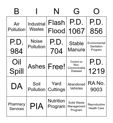 HEALTH BINGO Card