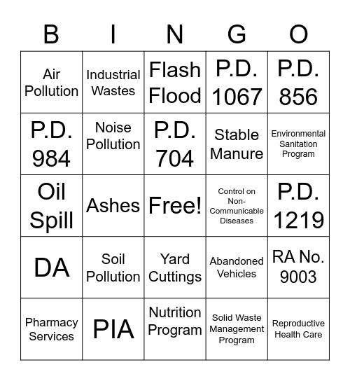 HEALTH BINGO Card