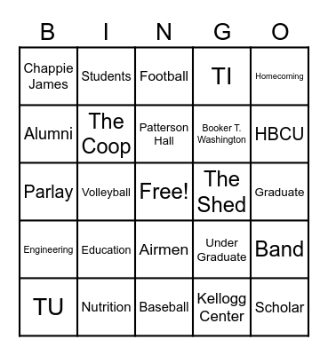 TUSKEGEE Bingo Card