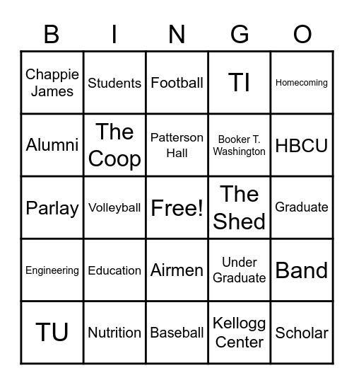 TUSKEGEE Bingo Card
