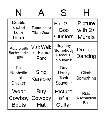 Nashville Bingo Card