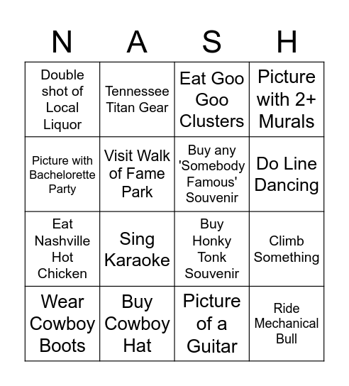 Nashville Bingo Card