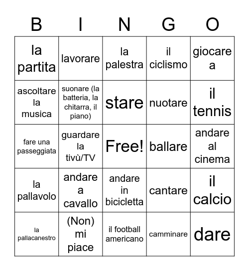 Tempo libero Bingo Card