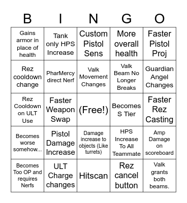 Season 2 Mercy Changes Bingo Card