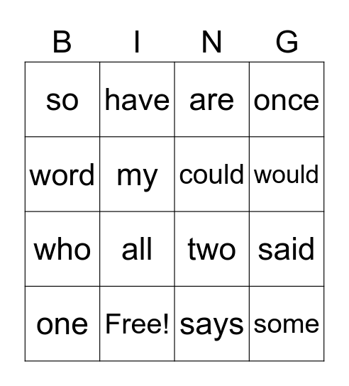 Tricky Words Bingo Card