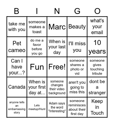 FAREWELL BINGO Card