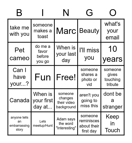 FAREWELL BINGO Card