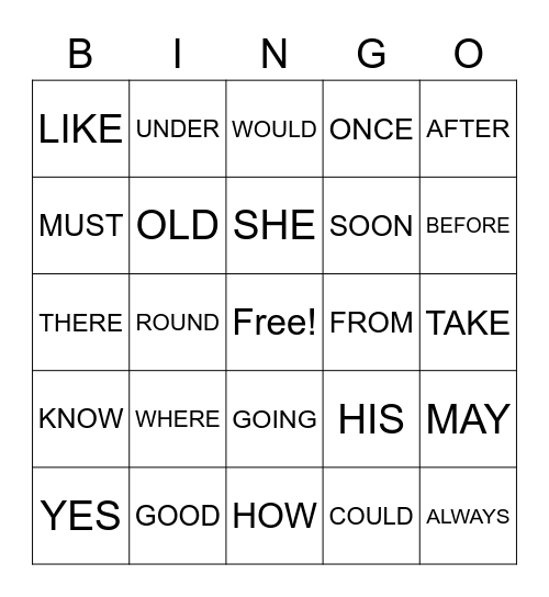 2ND GRADE SIGHT WORDS Bingo Card