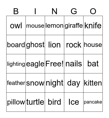 Simile Bingo Card