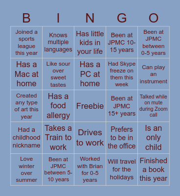 Bramble Quarterly Bingo Card