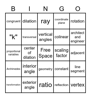 Geometry Bingo Card