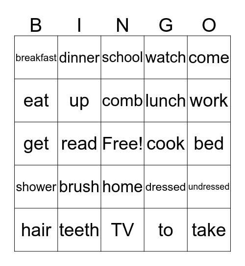 Everyday Activities Bingo Card