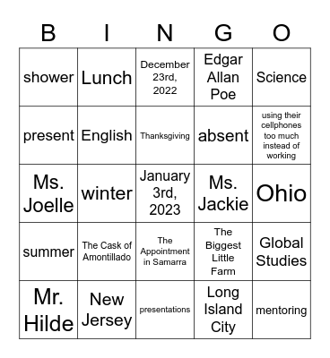 IHS Bingo Card