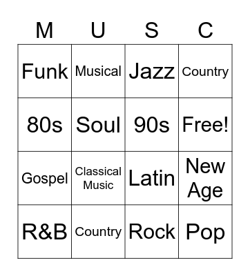 Music Bingo Card