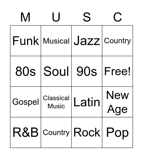 Music Bingo Card