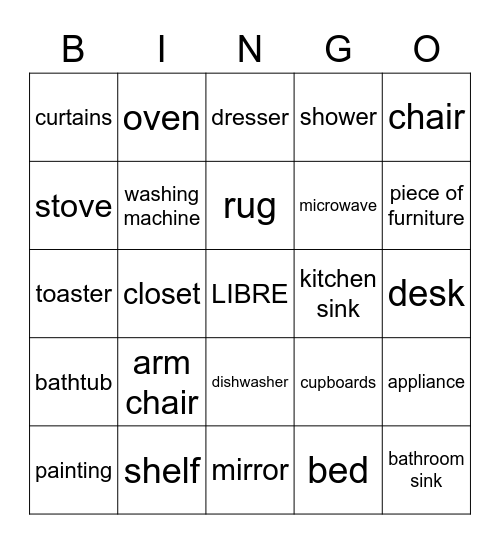 Furniture and Home Equipment Bingo Card