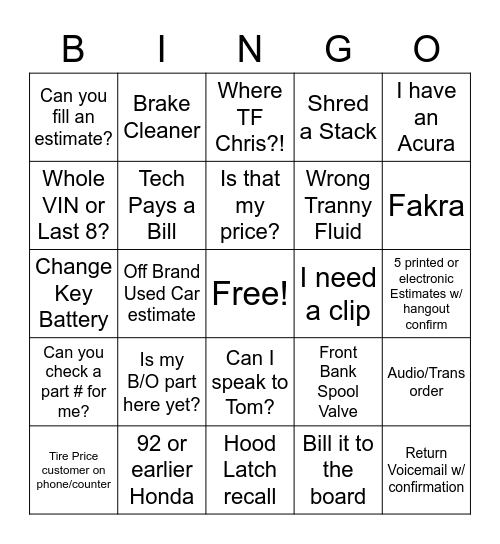 In - Audio/Trans Order / Out - Peter from Classic Bingo Card