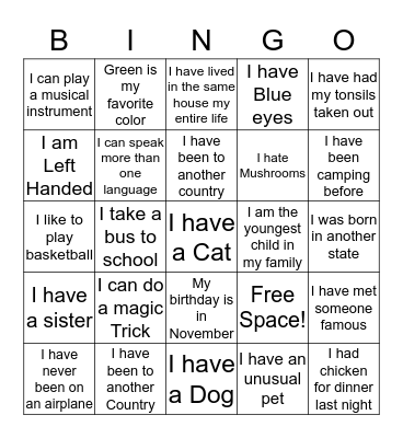 Ice Breaker Bingo Card