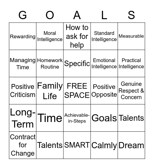 Dream Big>Set Goals>Take  Bingo Card