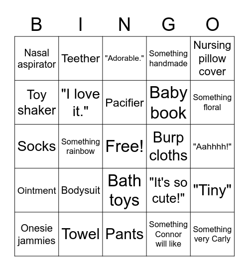 Carly Baby Shower Bingo! Bingo Card
